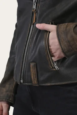 Frye Leather Jackets^Authentic Soft Lamb Crackle Leather Biker Jacket Brown