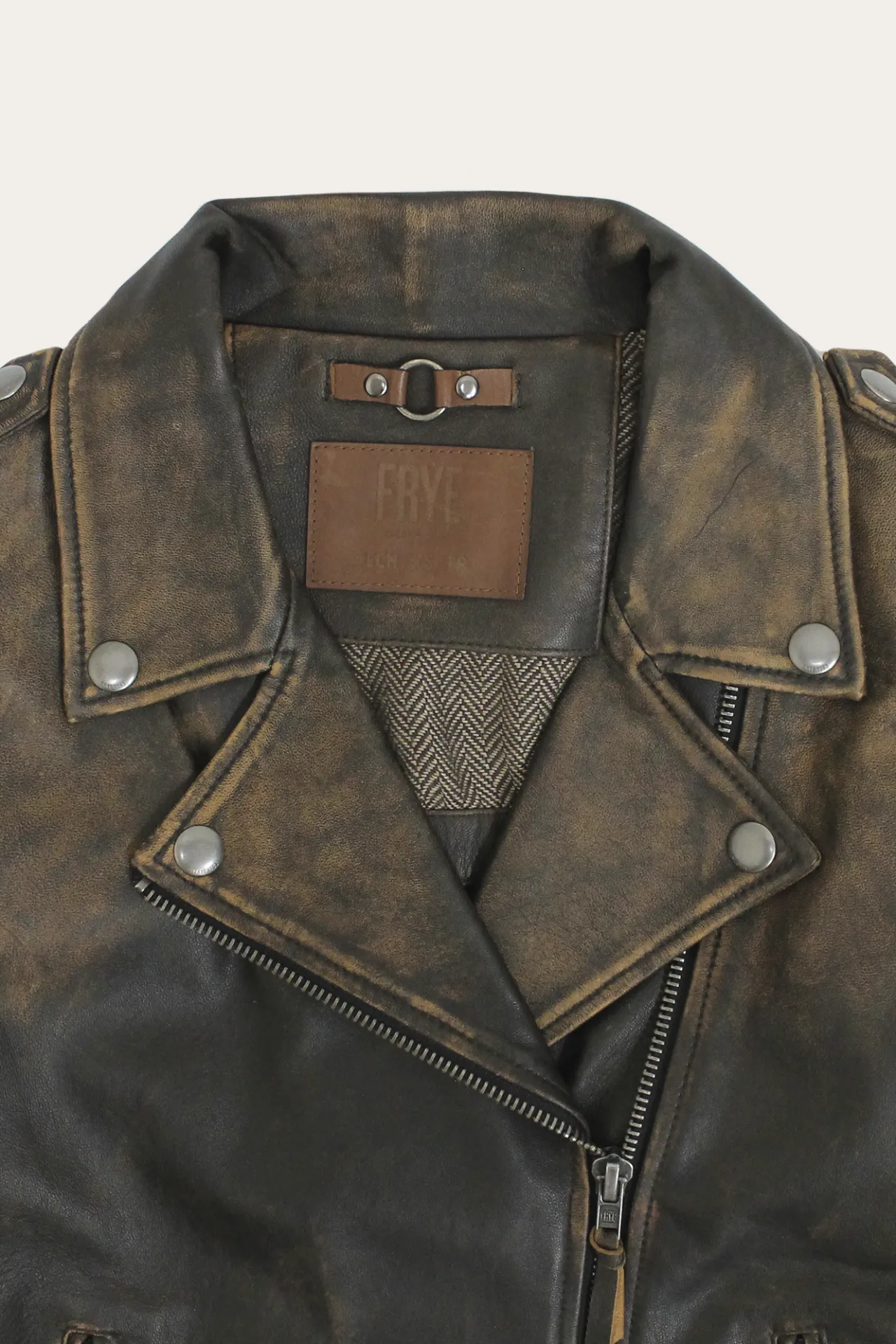 Frye Leather Jackets^Authentic Soft Lamb Crackle Leather Biker Jacket Brown