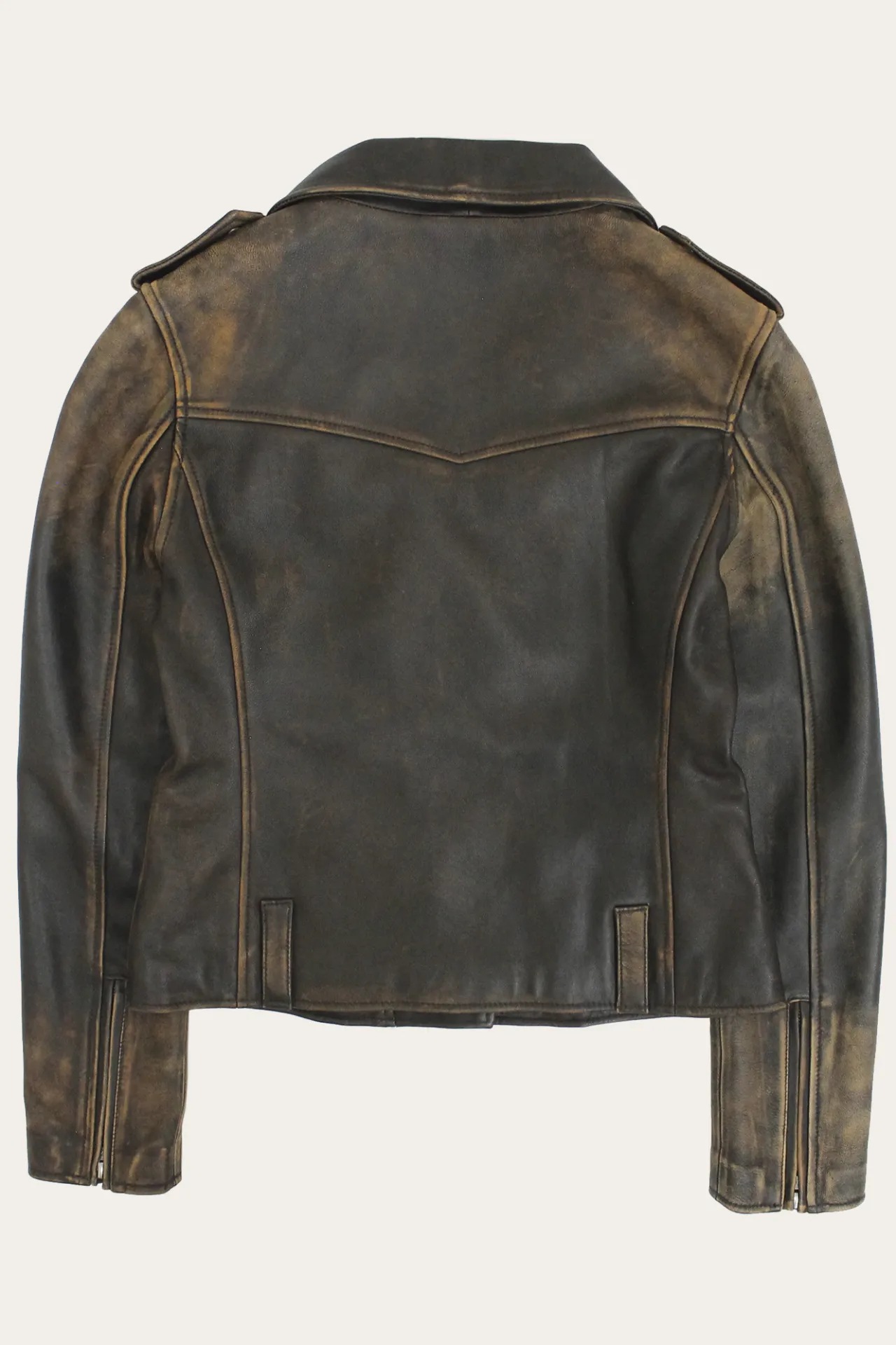 Frye Leather Jackets^Authentic Soft Lamb Crackle Leather Biker Jacket Brown