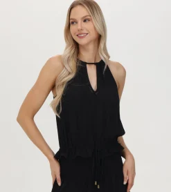 Frye Tops^Crochet Halter Neck Top Black Beauty