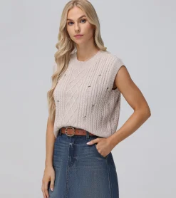 Frye Tops^Distressed Cable Sweater Vest