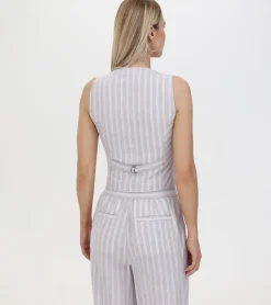 Frye Tops^Linen Striped Button Vest Natural Sand Stripe