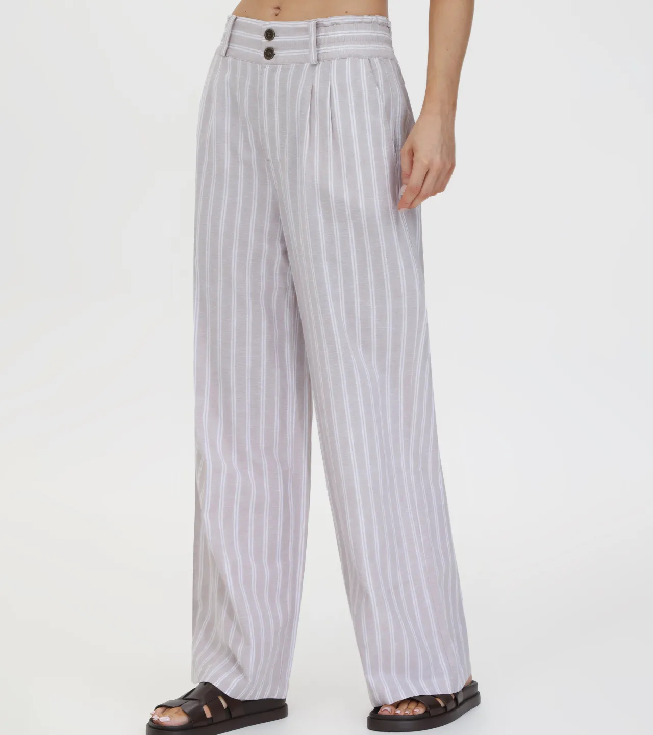 Frye Bottoms^Linen Striped Wide Leg Pant Natural Sand Stripe