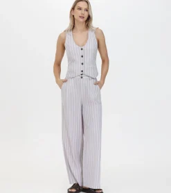 Frye Bottoms^Linen Striped Wide Leg Pant Natural Sand Stripe