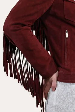 Frye Leather Jackets^Oxblood Fringed Jacket