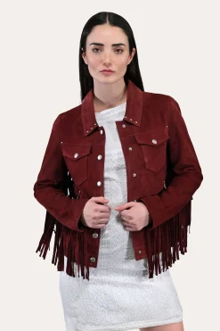 Frye Leather Jackets^Oxblood Fringed Jacket