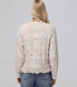 Frye Tops^Pointelle Fringe Pullover Oatmeal Heather