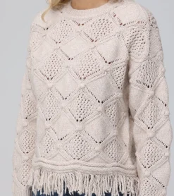 Frye Tops^Pointelle Fringe Pullover Oatmeal Heather