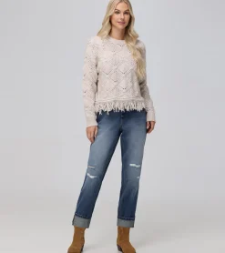 Frye Tops^Pointelle Fringe Pullover Oatmeal Heather