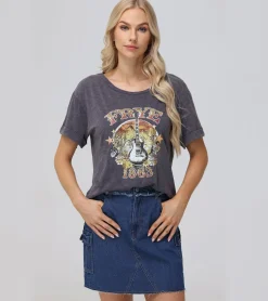 Frye Tops^Rolled Cuff Graphic Tee