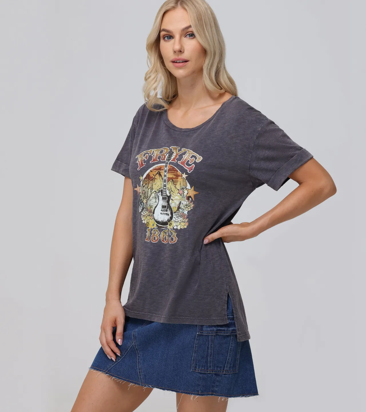 Frye Tops^Rolled Cuff Graphic Tee