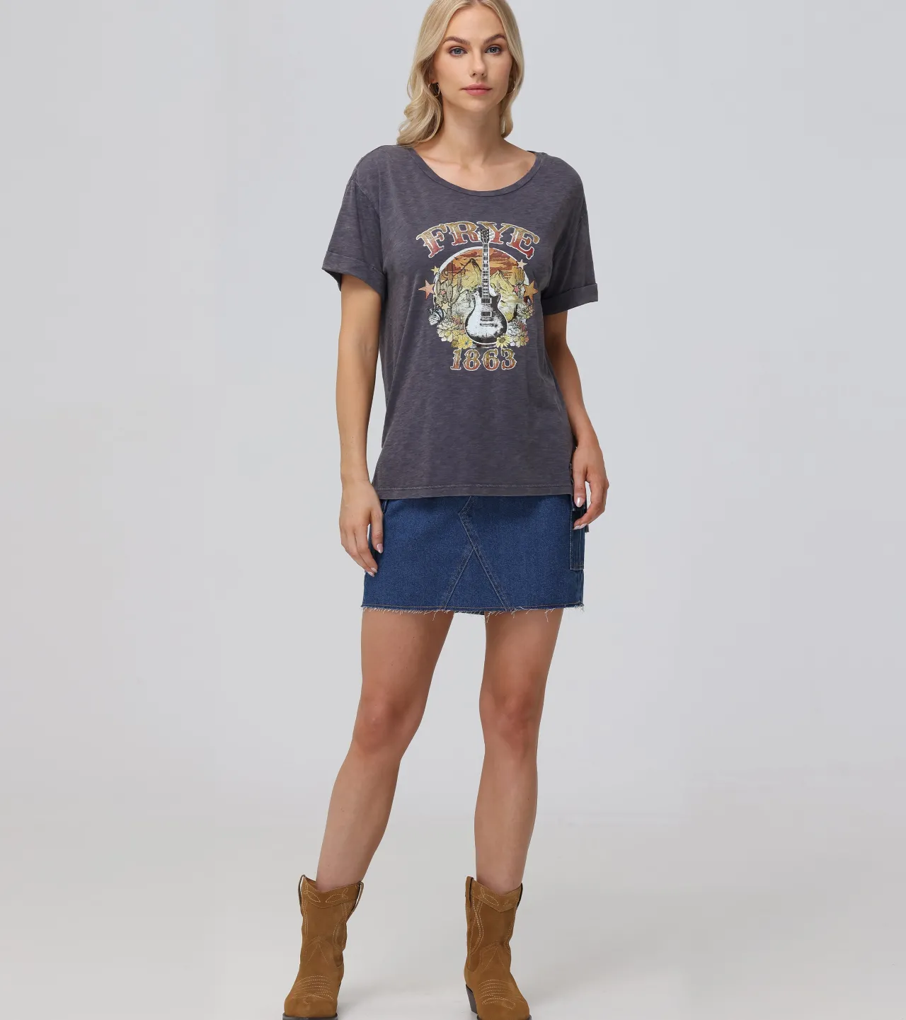 Frye Tops^Rolled Cuff Graphic Tee