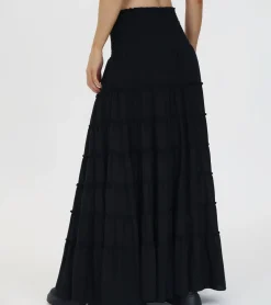 Frye Bottoms^Smocked Tiered Maxi Skirt Black Beauty