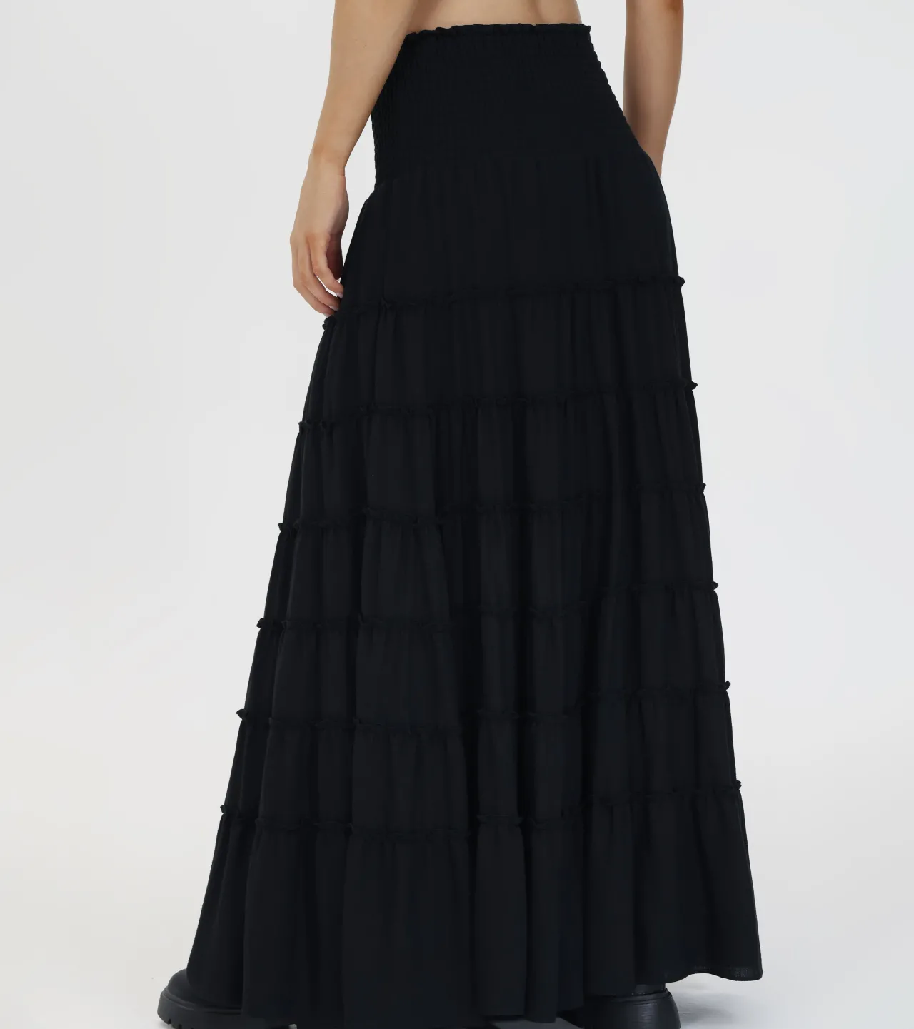 Frye Bottoms^Smocked Tiered Maxi Skirt Black Beauty