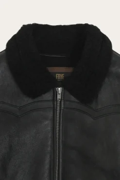 Frye Leather Jackets^Women's Leather Jacket With Sherling Collar And Cuffs Black