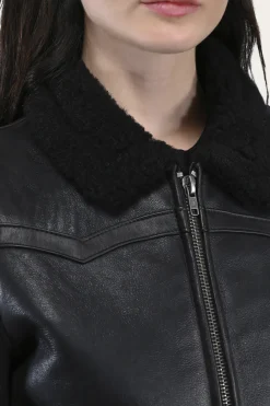 Frye Leather Jackets^Women's Leather Jacket With Sherling Collar And Cuffs Black