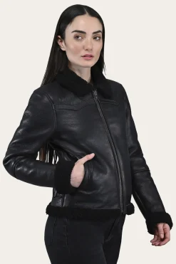 Frye Leather Jackets^Women's Leather Jacket With Sherling Collar And Cuffs Black